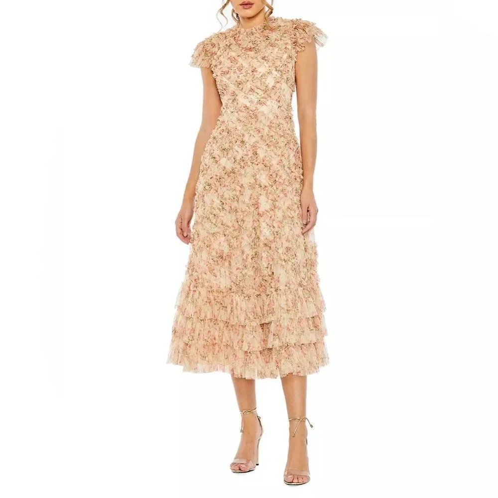 MAC DUGGAL  8060 Ruffle Tiered Short Sleeve A Line Dress